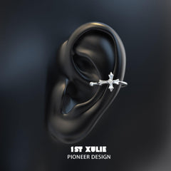 1ST XULIE "Rose Believer" Gothic Cross Ear Cuffs in 925 Sterling Silver - Worn as a Lip Cuff