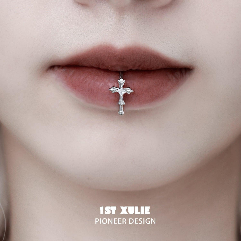 1ST XULIE "Rose Believer" Gothic Cross Ear Cuffs in 925 Sterling Silver - Product View