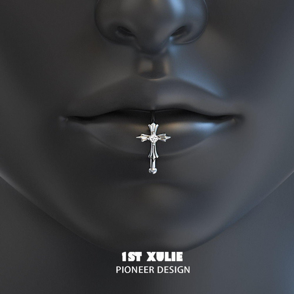 1ST XULIE "Rose Believer" Gothic Cross Ear Cuffs in 925 Sterling Silver - Detail Shot On Model