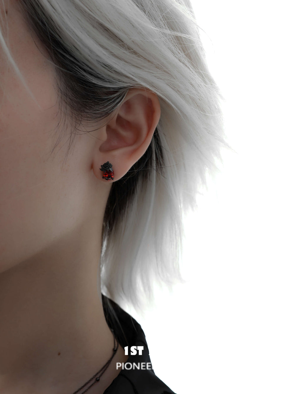 1ST XULIE "Taboo Rose" Gothic Dark Rose Stud Earrings in 925 Sterling Silver - Side View