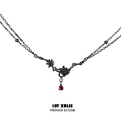 1ST XULIE "Taboo Rose" Gothic Dark Rose Thorn Pendant Necklace in 925 Sterling Silver - Detail Shot