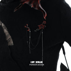 1ST XULIE "Bloody Datura" Gothic Datura Flower Chain Brooch Set in Black & Red Epoxy Resin - Angle View