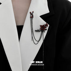 1ST XULIE "Bloody Datura" Gothic Datura Flower Chain Brooch Set in Black & Red Epoxy Resin - Detail Shot