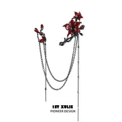 1ST XULIE "Bloody Datura" Gothic Datura Flower Chain Brooch Set in Black & Red Epoxy Resin - Product View