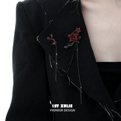 1ST XULIE "Bloody Datura" Gothic Datura Flower Chain Brooch Set in Black & Red Epoxy Resin - Full Product View