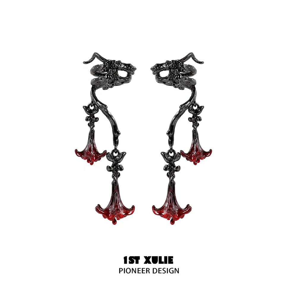 1ST XULIE Jewelry "Bloody Datura" Gothic Datura Flower Ear Cuffs in 18K Black Gold Plated Brass - Side View
