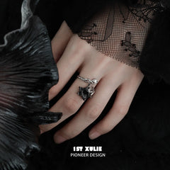 1ST XULIE "Bloody Datura" Gothic Datura Flower Ring in 925 Sterling Silver - Back View