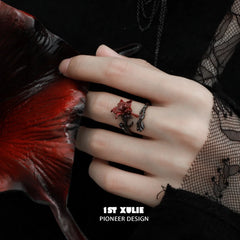 1ST XULIE "Bloody Datura" Gothic Datura Flower Ring in 925 Sterling Silver - Lifestyle Shot