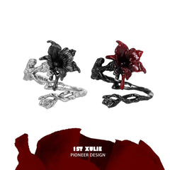 1ST XULIE "Bloody Datura" Gothic Datura Flower Ring in 925 Sterling Silver - Product View