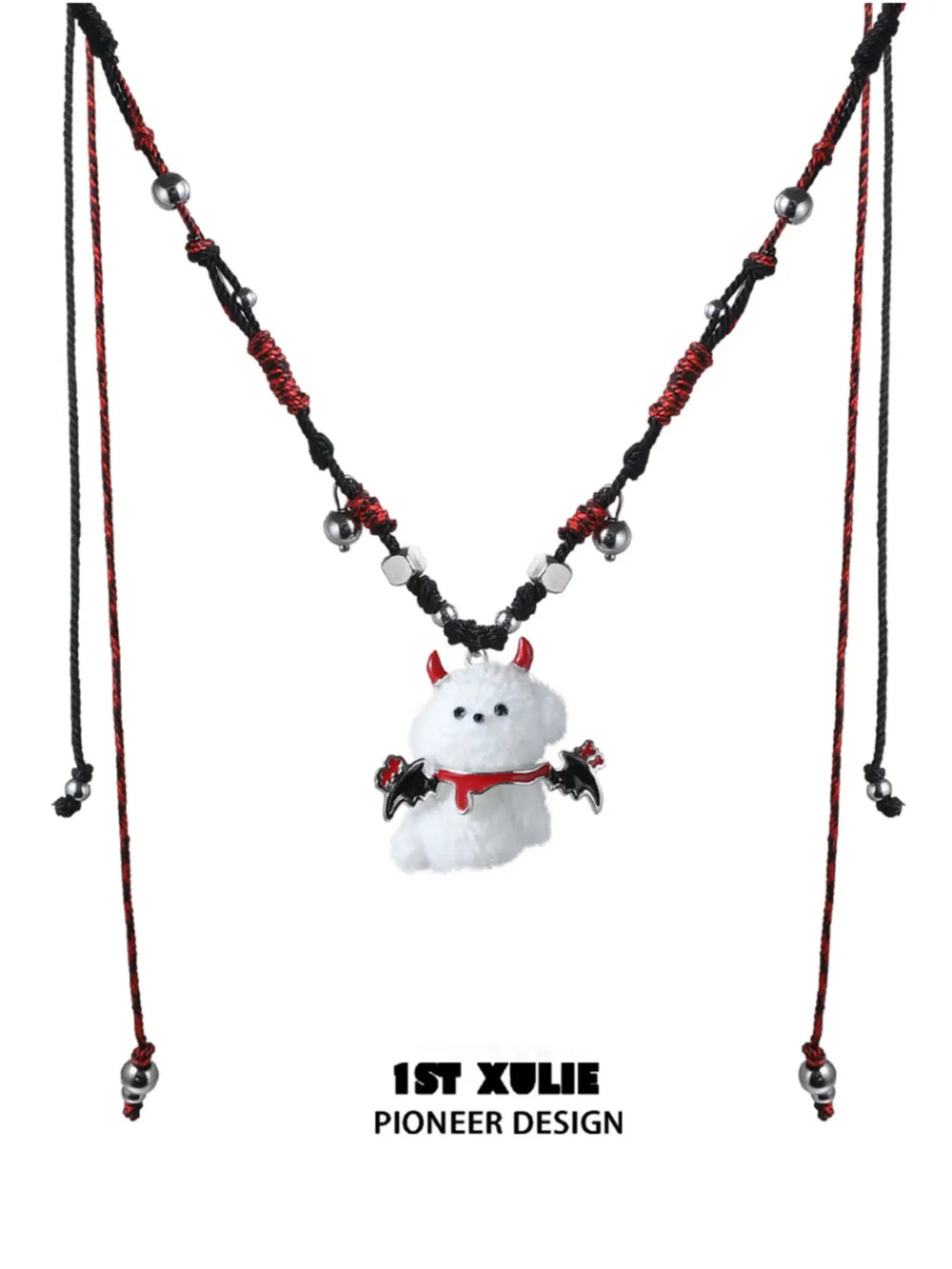 1ST XULIE Jewelry "DEMON CUTIES" Gothic Devil Puppy Pendant Necklace in Rhodium Plated Brass - Packaging View