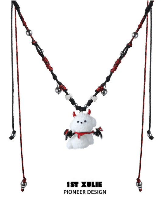1ST XULIE Jewelry "DEMON CUTIES" Gothic Devil Puppy Pendant Necklace in Rhodium Plated Brass - Packaging View