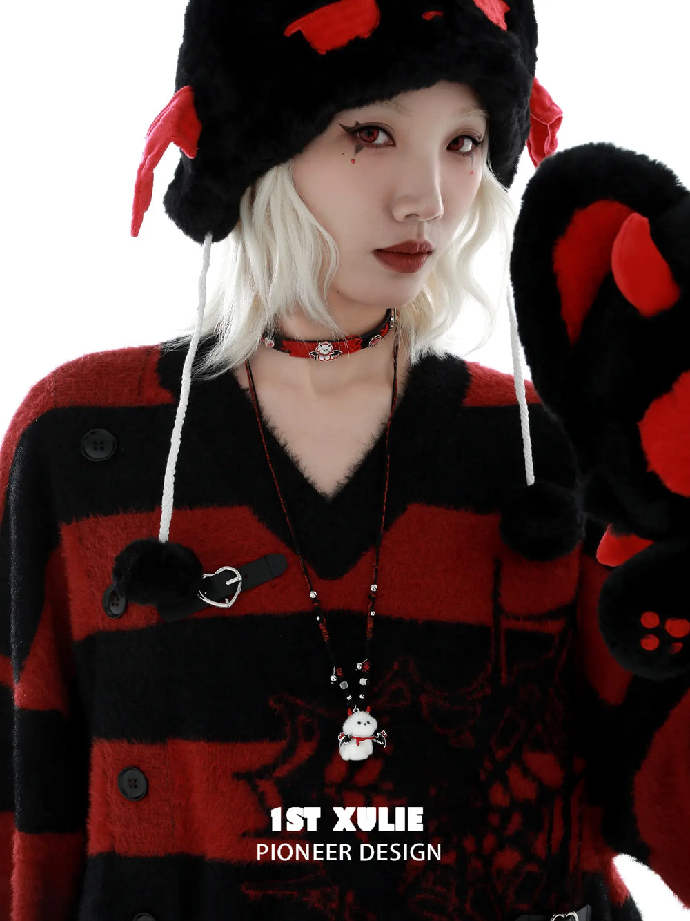 1ST XULIE Jewelry "DEMON CUTIES" Gothic Devil Puppy Pendant Necklace in Rhodium Plated Brass - Side View