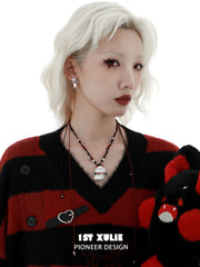 1ST XULIE Jewelry "DEMON CUTIES" Gothic Devil Puppy Pendant Necklace in Rhodium Plated Brass - Texture Shot