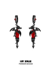 1ST XULIE "Infernal Dragon Relic" Gothic Dragon Bone Dangle Earrings in Black Gold Plated - Packaging View