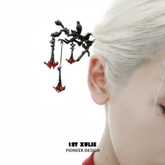 1ST XULIE "Bloody Datura" Gothic Floral Datura Pendant Hairpin in Platinum Plated - Angle View