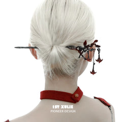 1ST XULIE "Bloody Datura" Gothic Floral Datura Pendant Hairpin in Platinum Plated - Product View