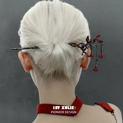 1ST XULIE "Bloody Datura" Gothic Floral Datura Pendant Hairpin in Platinum Plated - Side View