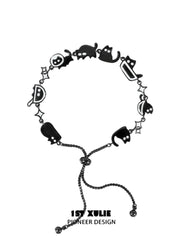 1ST XULIE "Ghosts Black Cat" Gothic Ghost Cat Charm Bracelet in 18K Black Gold Plated Brass - On Model