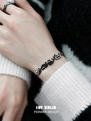 1ST XULIE "Ghosts Black Cat" Gothic Ghost Cat Charm Bracelet in 18K Black Gold Plated Brass - On Model Close-Up