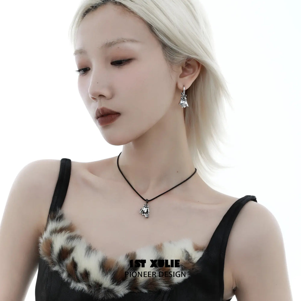 1ST XULIE "Ghosts" Gothic Ghost Cat Pendant Necklace in Platinum Plated - Lifestyle Shot