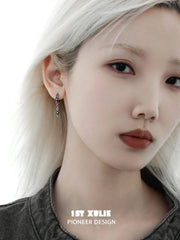 1ST XULIE "Irises" Gothic Oxidized Dangle Cross Earrings in 925 Sterling Silver - Full Pair View