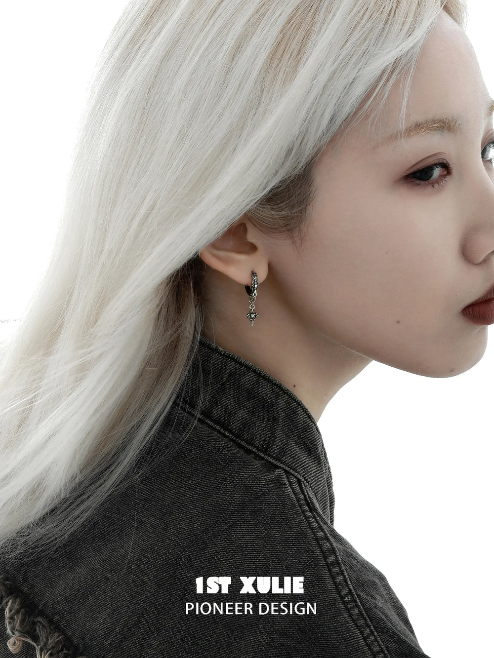 1ST XULIE "Irises" Gothic Oxidized Dangle Cross Earrings in 925 Sterling Silver - Oxidized Texture Detail