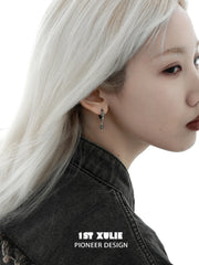 1ST XULIE "Irises" Gothic Oxidized Dangle Cross Earrings in 925 Sterling Silver - Oxidized Texture Detail