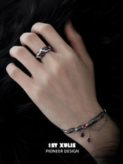 1ST XULIE "Lucifer" Gothic Red Crystal Feather Ring in 925 Sterling Silver - Side View