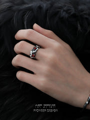 1ST XULIE "Lucifer" Gothic Red Crystal Feather Ring in 925 Sterling Silver - Angled Product View