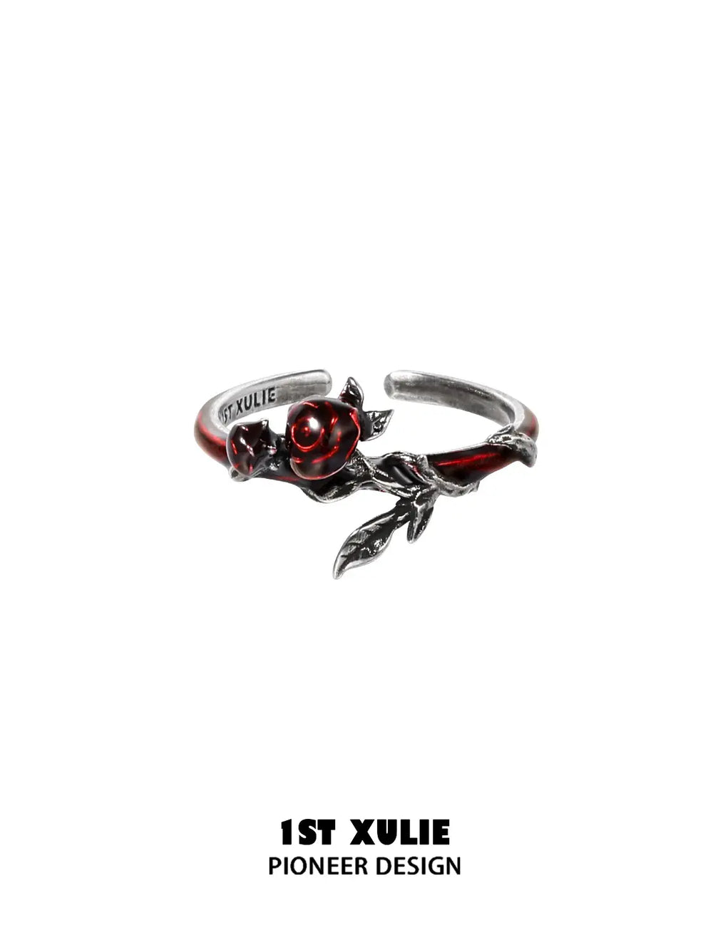 1ST XULIE Jewelry "TWILIGHT ROSE" Gothic Rose and Arrow Ring in 925 Sterling Silver - Angle 2