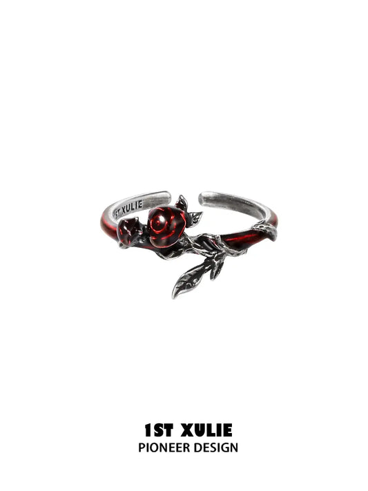 1ST XULIE Jewelry "TWILIGHT ROSE" Gothic Rose and Arrow Ring in 925 Sterling Silver - Angle 2