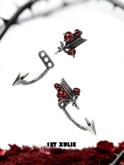 1ST XULIE Jewelry "TWILIGHT ROSE" Gothic Rose Bow Stud Earrings in Brass - On Model