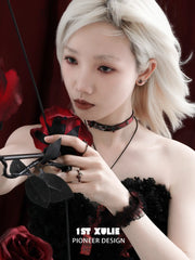 1ST XULIE Jewelry "TWILIGHT ROSE" Gothic Rose Bow Stud Earrings in Brass - Texture Detail