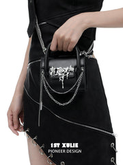 1ST XULIE "Taboo Rose" Gothic Rose Chain Handbag in Microfiber and Alloy - Back View