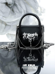 1ST XULIE "Taboo Rose" Gothic Rose Chain Handbag in Microfiber and Alloy - On Model