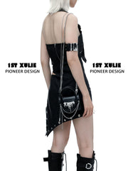 1ST XULIE "Taboo Rose" Gothic Rose Chain Handbag in Microfiber and Alloy - Side View