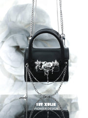 1ST XULIE "Taboo Rose" Gothic Rose Chain Handbag in Microfiber and Alloy - Size Comparison