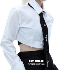 1ST XULIE "Rose Believer" Gothic Rose Cross Bolo Tie in Platinum Plate - On Model Style View