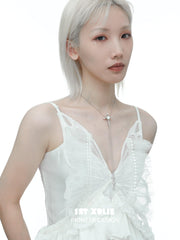 1ST XULIE "Rose Believer" Gothic Rose Cross Zipper Necklace in Rhodium Plated Brass - Pendant Detail Shot