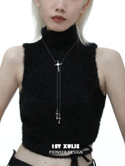 1ST XULIE "Rose Believer" Gothic Rose Cross Zipper Necklace in Rhodium Plated Brass - Product View