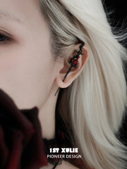 1ST XULIE Jewelry "TWILIGHT ROSE" Gothic Rose Statement Drop Needle Piercing Earrings in Black Gold Plated - Angle 1