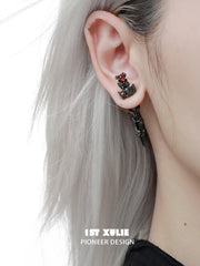 1ST XULIE "Taboo Rose" Gothic Rose & Sword Dangle Earrings in Platinum Plated - Angled View