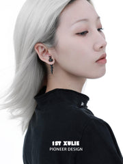 1ST XULIE "Taboo Rose" Gothic Rose & Sword Dangle Earrings in Platinum Plated - Detail Shot