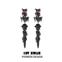 1ST XULIE "Taboo Rose" Gothic Rose & Sword Dangle Earrings in Platinum Plated - Lifestyle Shot