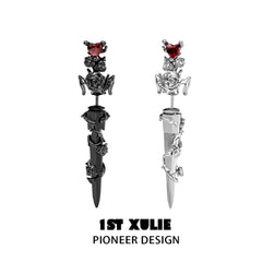 1ST XULIE "Taboo Rose" Gothic Rose & Sword Dangle Earrings in Platinum Plated - Product View