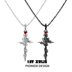 1ST XULIE "Taboo Rose" Gothic Rose Sword Necklace in Platinum Plated - Product View