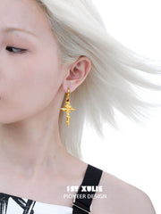 1ST XULIE "Taboo Rose" Gothic Rose Sword Statement Stud Earrings in 24K Gold Plated - Detail Shot