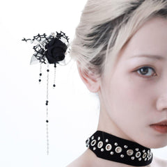 1ST XULIE "Taboo Rose" Gothic Rose Tassel Hairpin in Platinum Plated - Detail Shot
