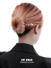 1ST XULIE "Taboo Rose" Gothic Rose Tassel Hairpin in Rhodium - Full Length Product View