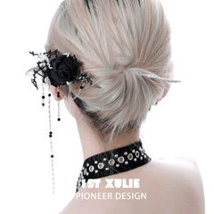 1ST XULIE "Taboo Rose" Gothic Rose Tassel Hairpin in Platinum Plated - Lifestyle Shot